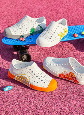 native Jefferson童鞋水果印花洞洞鞋男女童夏季沙滩鞋包头凉鞋