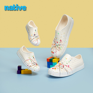 透气包头平底休闲凉鞋 native亲子洞洞鞋 Jefferson泼墨染色沙滩鞋