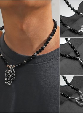 欧美跨境个性复古暗黑朋克嘻哈创意款骷髅头灵蛇项链款饰品