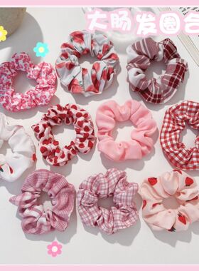 韩版大肠发圈少女粉色系扎头发皮筋毛绒发圈布艺发绳肠头绳发饰