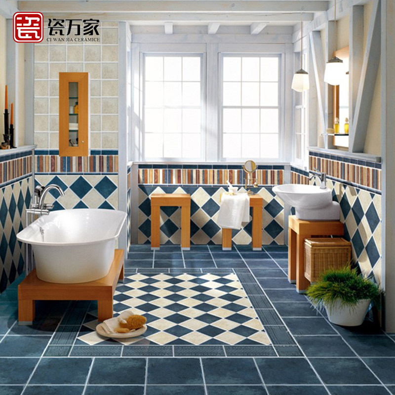 广东地中海厨房地砖 卫生间防滑仿古砖 330阳台墙砖165 浴室瓷砖