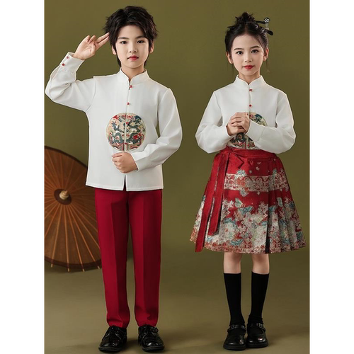 元旦儿童演出服小学生合唱服装女童马面裙古装幼儿园中国风表演服