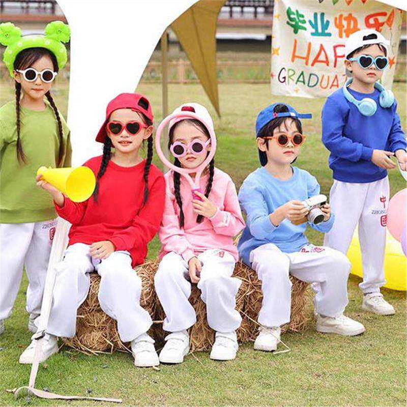 儿童糖果色男女同款卫衣套装中小学生运动会元旦表演服装拉拉队服