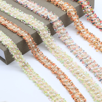 diy小香风织带领子袖口手工钉珠