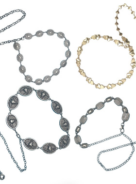 复古风椭圆项链配裙子毛衣腰链