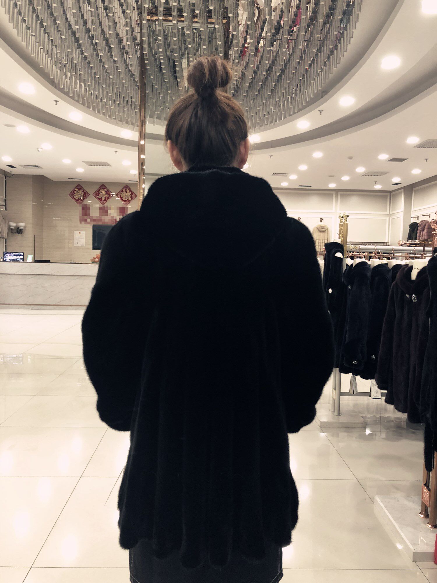 进口美国宝嘉美全新本黑水貂6个浪位女款皮草中长款外套