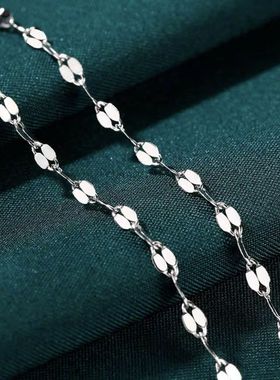 足银999.9嘴唇链瓦片链银链常规项链无吊坠单素链百搭链