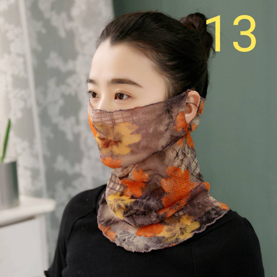户外防晒挂耳式纯色金丝围脖百变遮阳丝巾面纱好防晒口罩脖套