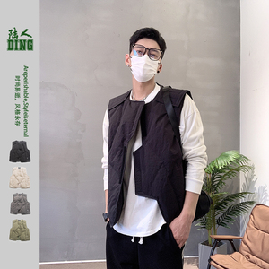 陆人DING魔术贴拼接交叉口设计羽绒服马甲背心可调节宽松短款外套