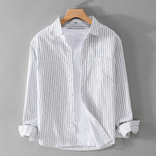 条纹休闲衬衫男长袖宽松潮流春季新款帅气青年男装衬衣2026正流行