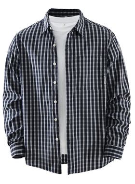 潮流条纹格子长袖衬衫男士2026春季时尚百搭文艺休闲宽松上衣7919