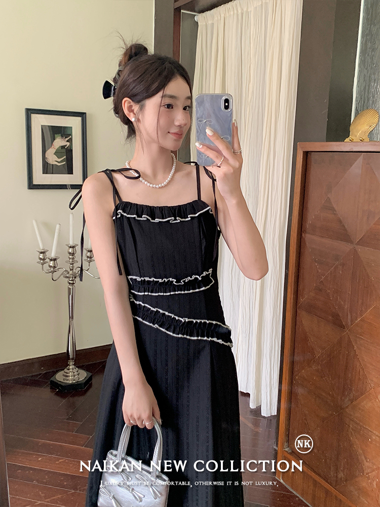 清仓折扣 |奈看【黑天鹅】显瘦小黑裙子长裙子女夏长款生日裙