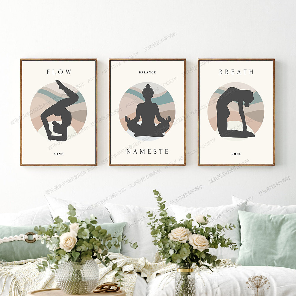 瑜伽馆挂画婵柔工作室yoga装饰画健身房普拉提动作体式照片墙壁画