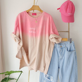 纯棉短袖 上衣 宽松韩国泫雅风拼色渐变色半袖 t恤女2024年新款 大版
