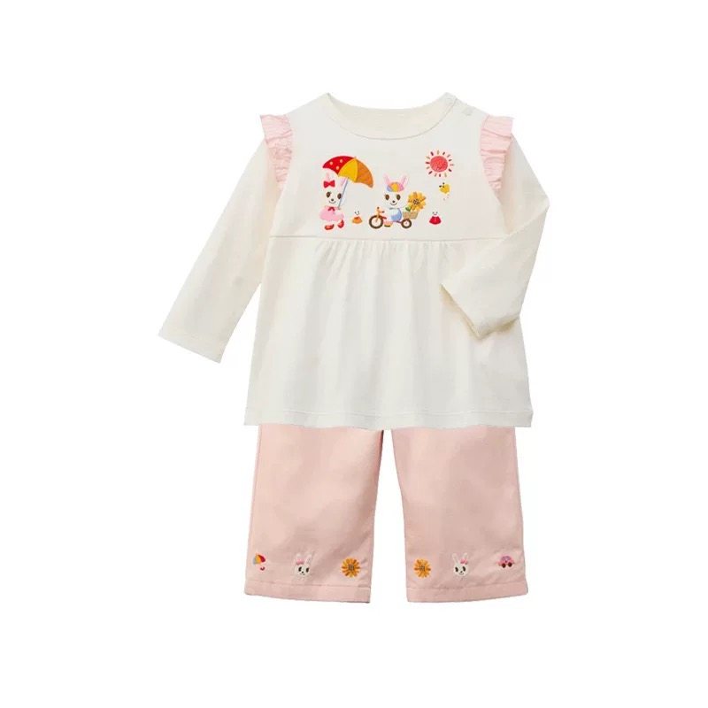 Miki童装日系女童绘兔重工宝宝刺绣花边小兔t恤裤子套装两件套,童装/婴儿装/亲子装,T恤,淘宝优惠券,粉丝福利购,淘宝优惠卷
