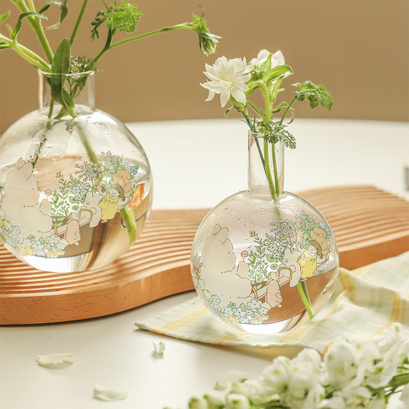 蓝莲花家居玻璃小花瓶网红插花器