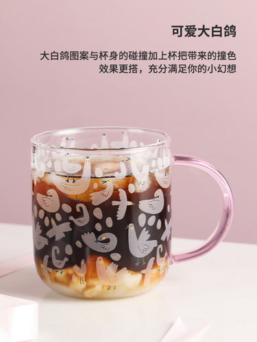 蓝莲花家居水杯女夏季玻璃杯可爱家用喝水杯子ins风耐高温简约
