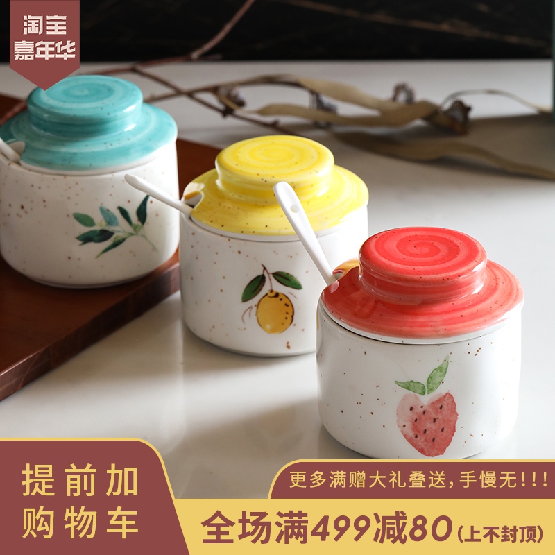 蓝莲花草莓柠檬绿叶印迹调味罐家用陶瓷调料瓶罐套装调味盒盐罐|msdalam kategori dapur/memasak Appliances, Alat dapur/Penyimpanan dapur, botol penyimpanan/bekas penyimpanan dapur, botol perasa - dari Buy2taobao.com untuk memberikan perkhidmatan ejen Taobao profesional membeli