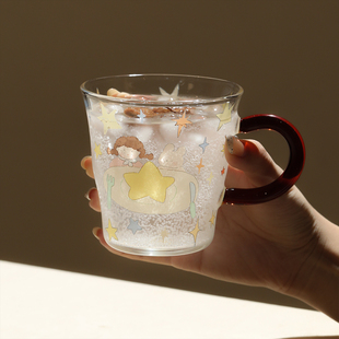 高端杯子家用喝水高级感轻奢 蓝莲花家居高颜值玻璃杯茶杯2025新款
