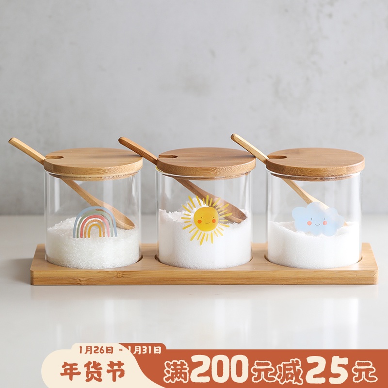 蓝莲花可爱天气玻璃调味罐组合装三件套调料盒套装家用佐料收纳|msdalam kategori dapur/memasak Appliances, Alat dapur/Penyimpanan dapur, botol penyimpanan/bekas penyimpanan dapur, botol perasa - dari Buy2taobao.com untuk memberikan perkhidmatan ejen Taobao profesional membeli