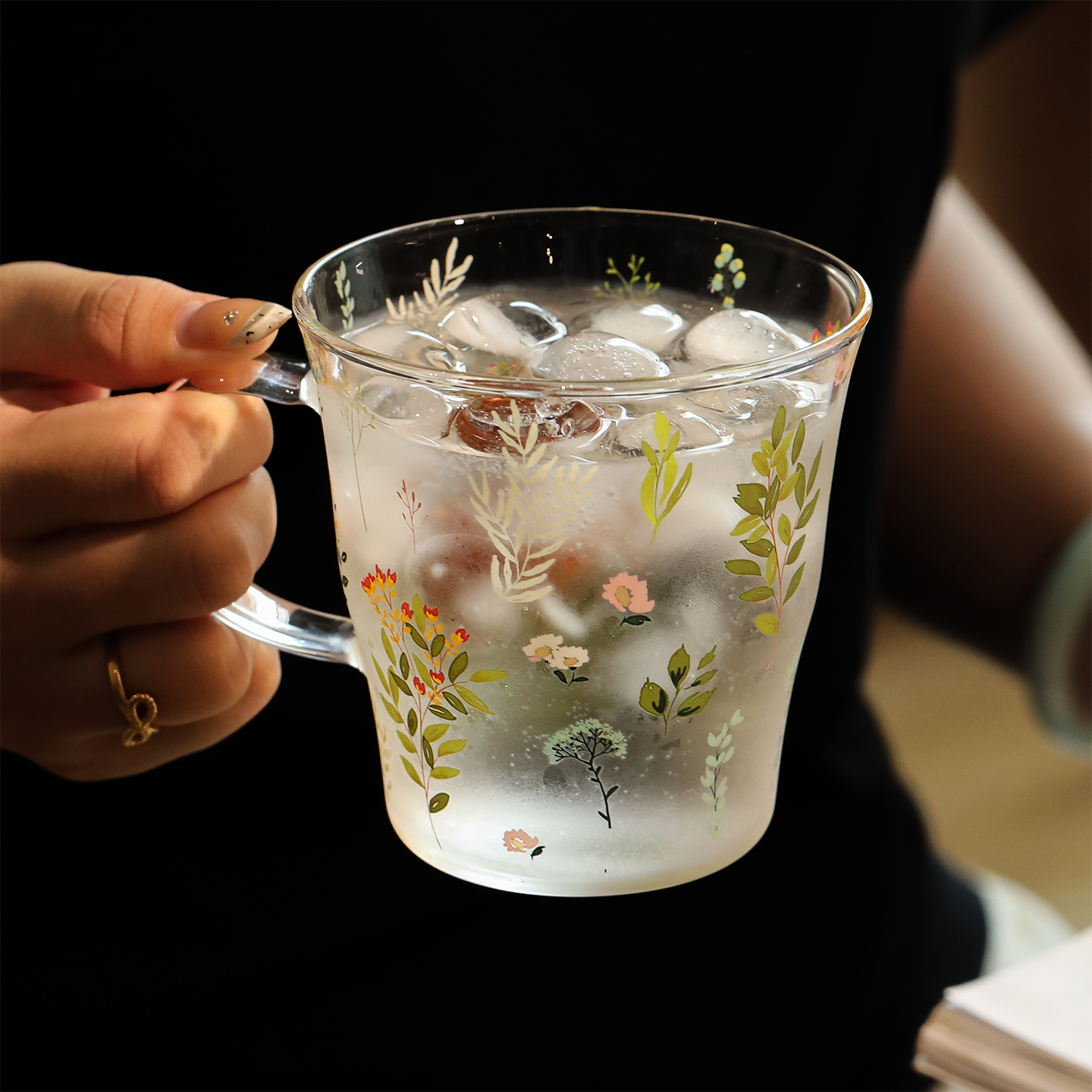 蓝莲花家居水杯玻璃杯女高颜值新款果汁杯泡茶杯专用家用喝水杯子