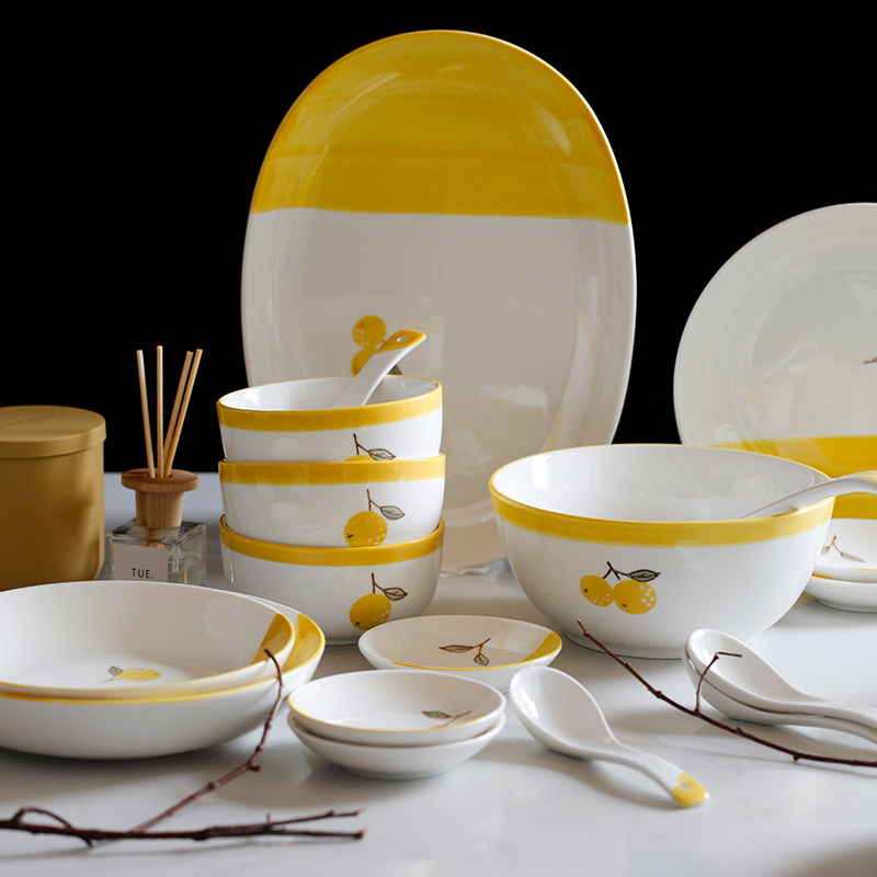 蓝莲花餐具碗碟套装汤勺盘子组合深盘陶瓷家用吃饭碗味碟汤碗鱼盘,餐饮具,盘,淘宝优惠券,粉丝福利购,淘宝优惠卷