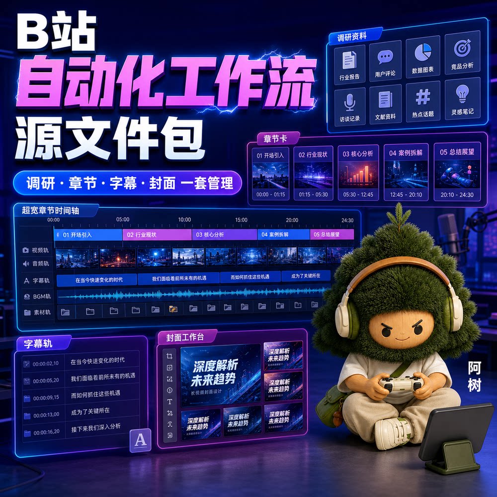 B站自动化长视频工作流源文件选设计素材/源文件