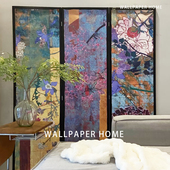 小红书定制法式 复古屏风墙纸壁画diy屏风贴纸壁纸床头沙发背景墙D