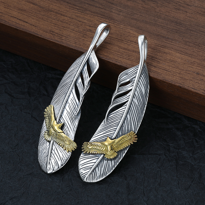 泰银做旧迷你飞鹰大羽毛吊坠925纯银个性情侣项链挂件diy创意挂坠