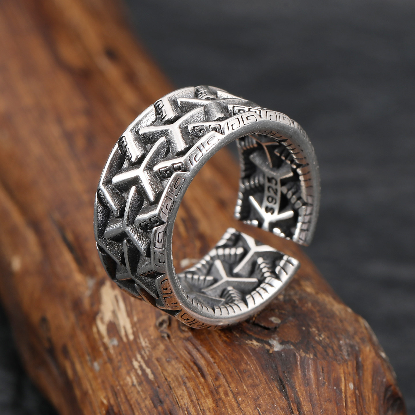 重工纯银山纹甲宽面戒指男士复古做旧个性霸气开口可调节指环,饰品/流行首饰/时尚饰品新,银饰戒指,淘宝优惠券,粉丝福利购,淘宝优惠卷