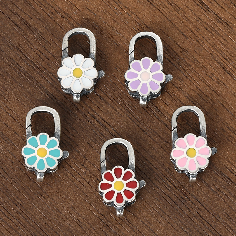 S925纯银小清新可爱彩色滴胶小雏菊项链扣手工diy尾扣龙虾扣配件