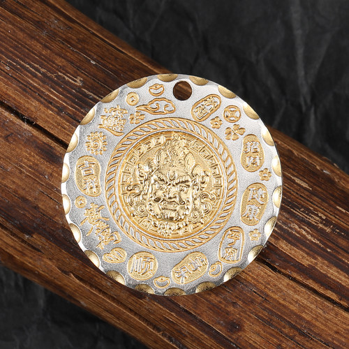 足银999描金黄老爷财神吊坠