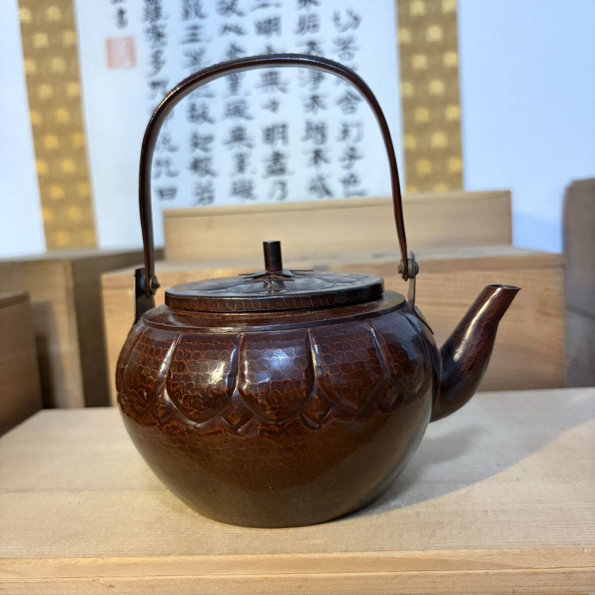 日本回流手工锤打红铜壶茶壶