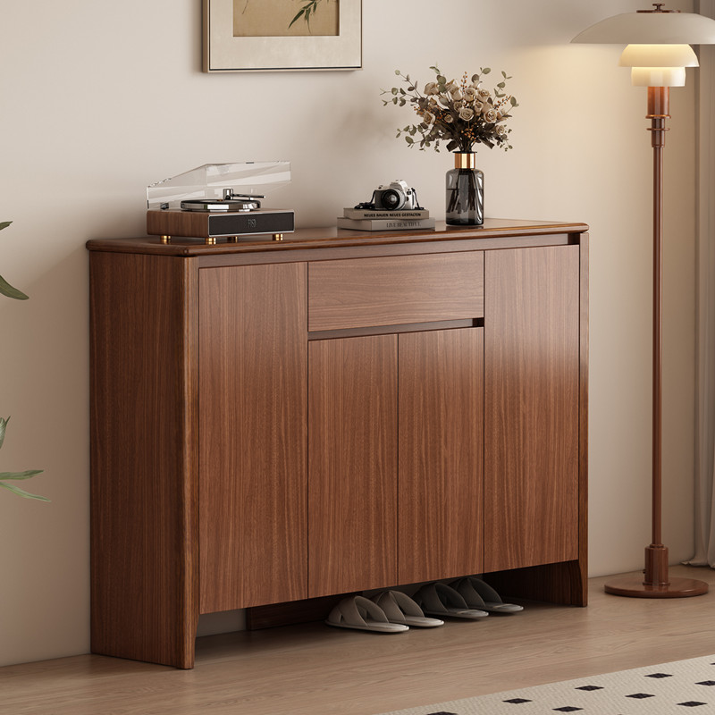 实木鞋柜家用门口客厅大容量玄关柜2025新款爆款入户储物柜胡桃色