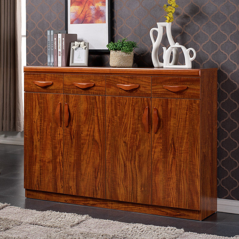 实木框四门鞋柜简约现代中式木质家用门厅玄关柜多层大容量储物柜