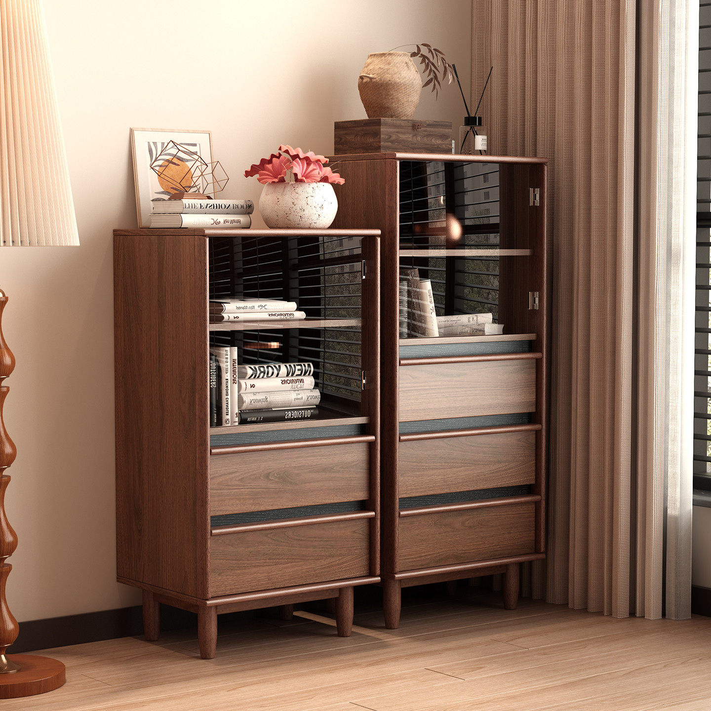 中古风实木电视边柜客厅家用2025新款沙发柜胡桃色电视柜茶几组合