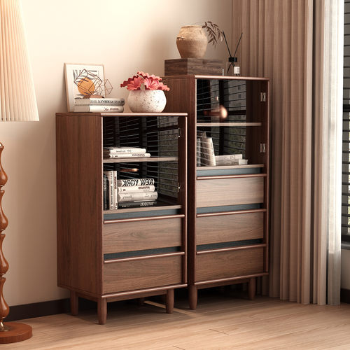 中古风实木电视边柜客厅家用2025新款沙发柜胡桃色电视柜茶几组合