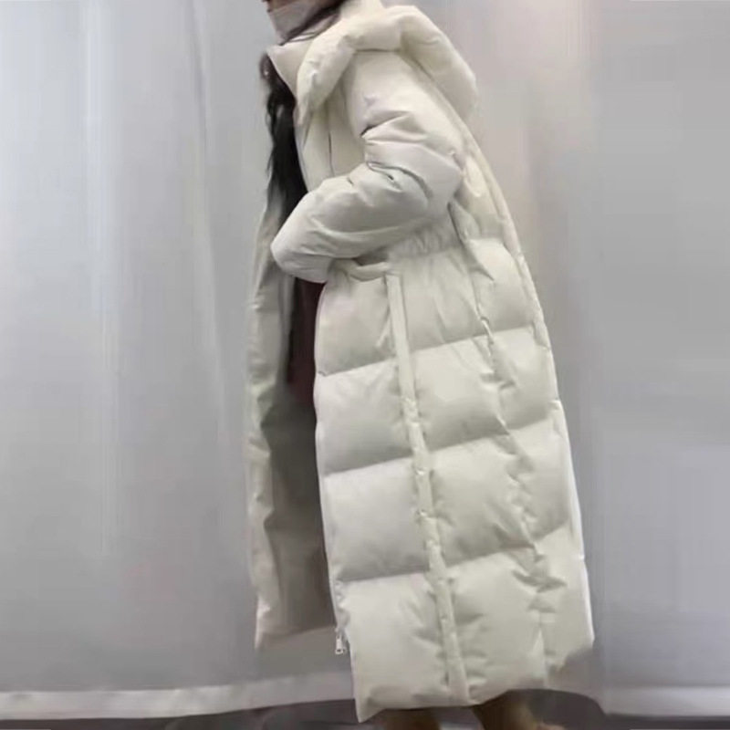 反季清仓特价 高端设计感女泡芙中长款连帽羽绒服白鸭绒加厚外套