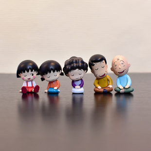 睡眠肩靠肩樱桃小丸子一家桌面居家摆件玩偶装饰手办模型散货盒蛋