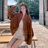 咖色花朵镂空麂皮绒短外套女2025秋季新款小个子洋气减龄夹克上衣，女装短外套，2C151