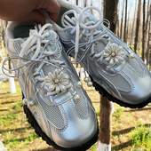 扣鞋 带挂饰创意花朵鞋 花 芭蕾风diy可拆卸珍珠吊坠蝴蝶结鞋 ins韩版