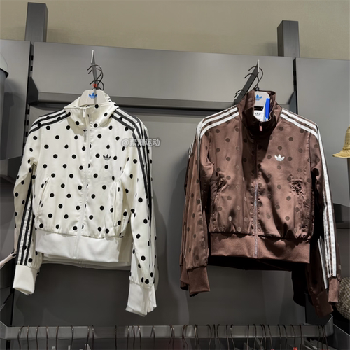 Adidas阿迪达斯三叶草女子26秋季修身短款波点休闲运动外套KV1165