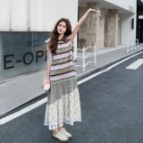 撞色拼接假两件无袖连衣裙女2025年夏季新款设计感甜美减龄背心裙，女装连衣裙，2C198