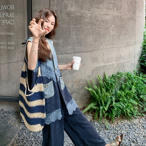 蕾丝拼接马甲阔腿裤套装女夏老钱风小众不撞款大方得体两件套超火图片
