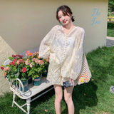 超火独特减龄蕾丝绣花防晒上衣配短裤套装女夏2025新款绝美两件套，女装套装/套裙，2C198