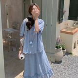 法式浅蓝色上衣半身裙套装女2025年夏季新款设计感小众气质两件套，女装套装/套裙，2C198