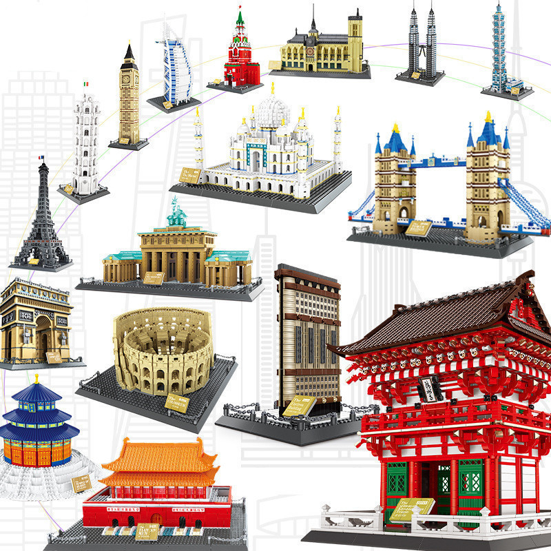 万格5210-5229世界建筑巴黎圣母院街景模型拼装珍藏版积木玩具