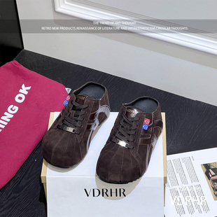 超火厚底加绒包头半拖鞋女6cm内增高棕色德训鞋懒人一脚蹬勃肯鞋