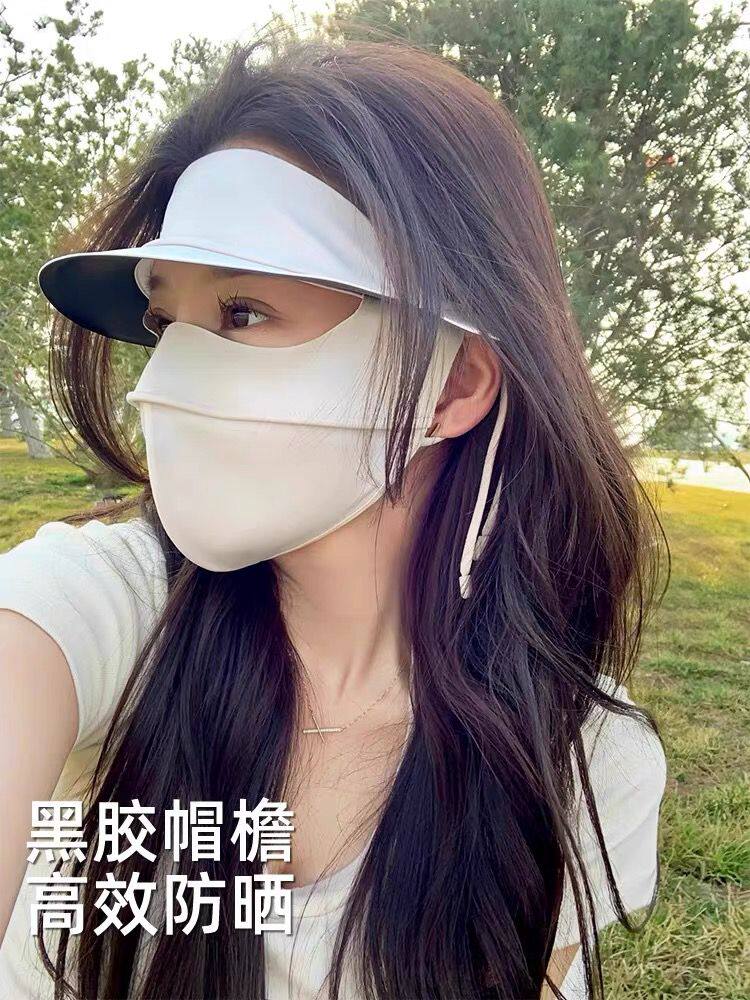 VINYL BRIM SUNSCREEN MASK WOMENS SUMMER ANTI-ULTRAVIOLET HAT INTEGRATED ICE SILK MASK CYCLING SUNSHADE FACE KINI