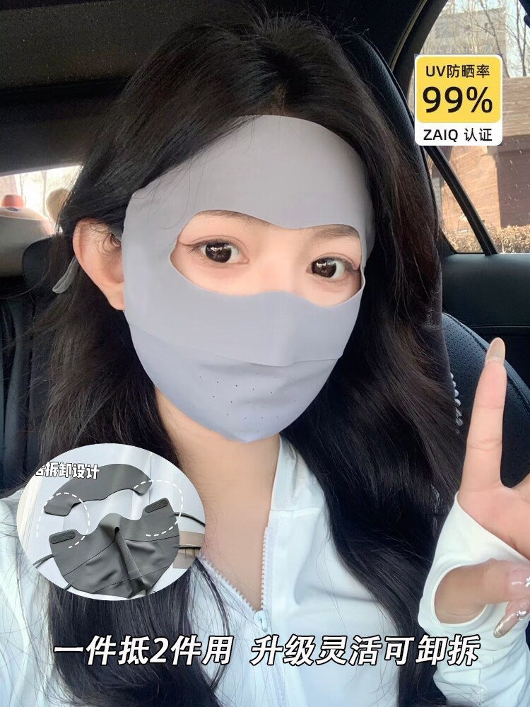 SUMMER ICE SILK FULL FACE SUNSCREEN FACE MASK WOMENS SUNSHADE BREATHABLE MASK UV PROTECTION FACE KINI DRIVING THIN FACE MASK